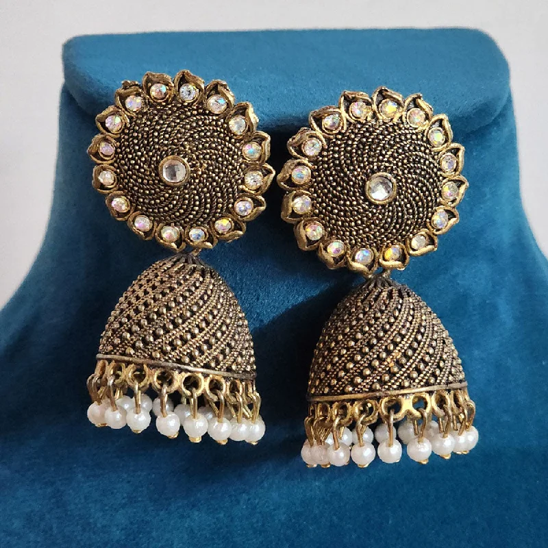 women clip-on earrings -H K Fashion Gold Plated Austrian Stone And  Pearls Jhumki Earrings