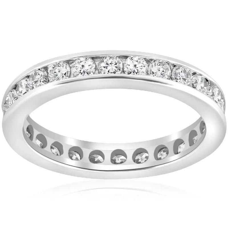 women diamond ring engagement sets -1 1/2ct Channel Set Diamond Eternity Ring 14K White Gold