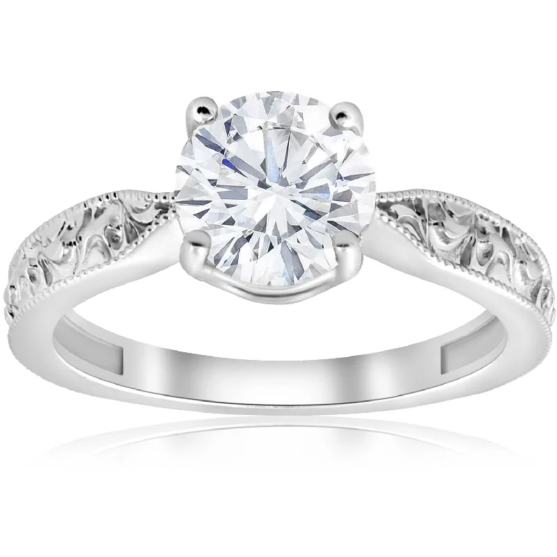 women heart-shaped engagement rings -1 1/2ct Solitaire Vintage Diamond Engagement Ring 14K White Gold