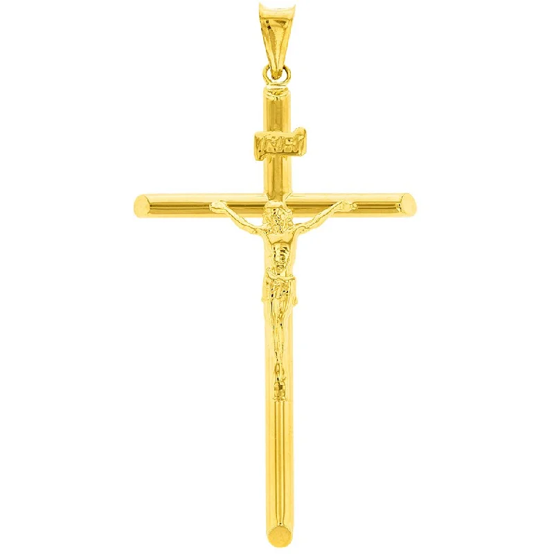 women personalized necklaces -14K Yellow Gold Polished Tubular Cross INRI Crucifix Pendant, 2.18"