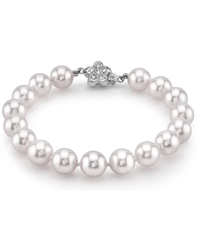 women engraved bangle bracelets -White Japanese Akoya Pearl Bracelet, 8.5-9.0mm