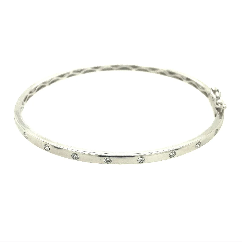 women pearl chain bracelets -Diamond Accented Brushed Finish Bangle Bracelet