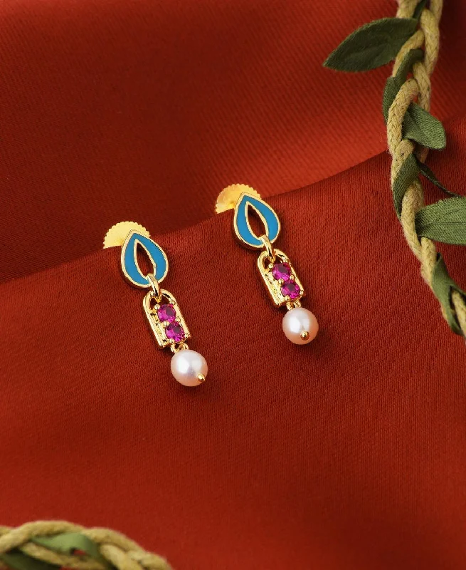 women textured earrings -Trendy White Hang Pearl Earring