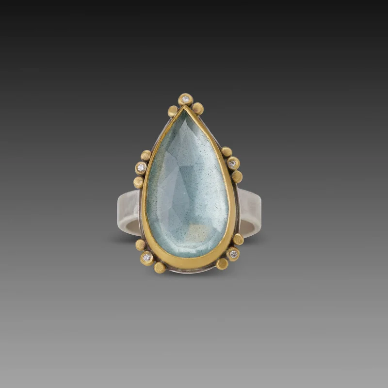 women adjustable rings -Moss Aquamarine Teardrop Ring