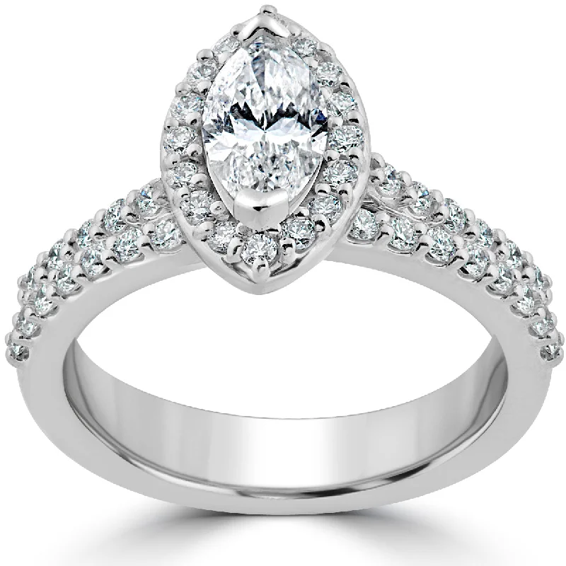 women oval engagement rings -1 1/2ct Marquise Halo Diamond Engagement Wedding Ring Set White Gold Enhanced