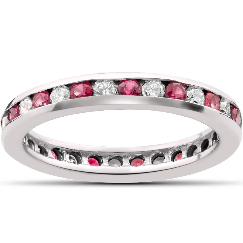 women eternity engagement rings -1 1/2ct Ruby & Diamond Eternity Ring 14K White Gold