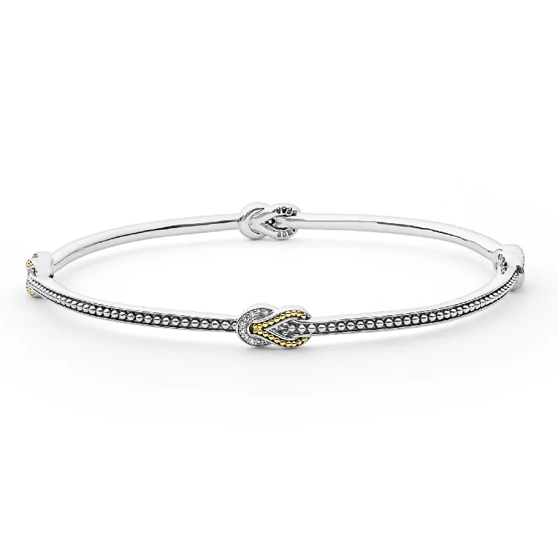 women pearl bangles -Newport Four Station Two-Tone Knot Diamond Bangle Bracelet