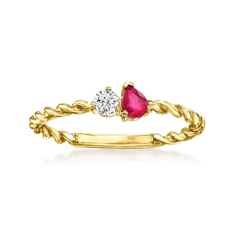 women cushion cut engagement rings -RS Pure by Ross-Simons Ruby and . Diamond Toi Et Moi Twisted Ring in 14kt Yellow Gold