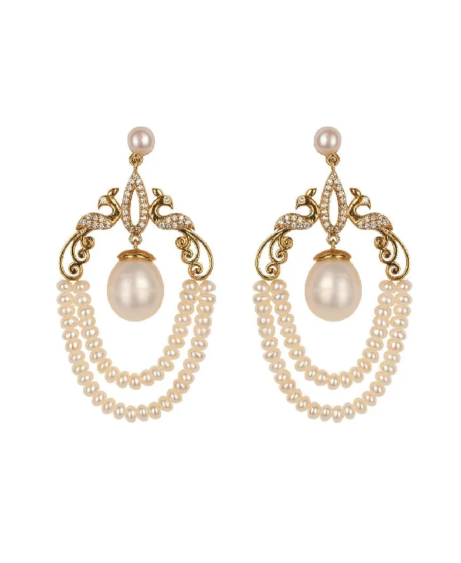 women statement earrings -Traditional Pearl Hanging Earrings