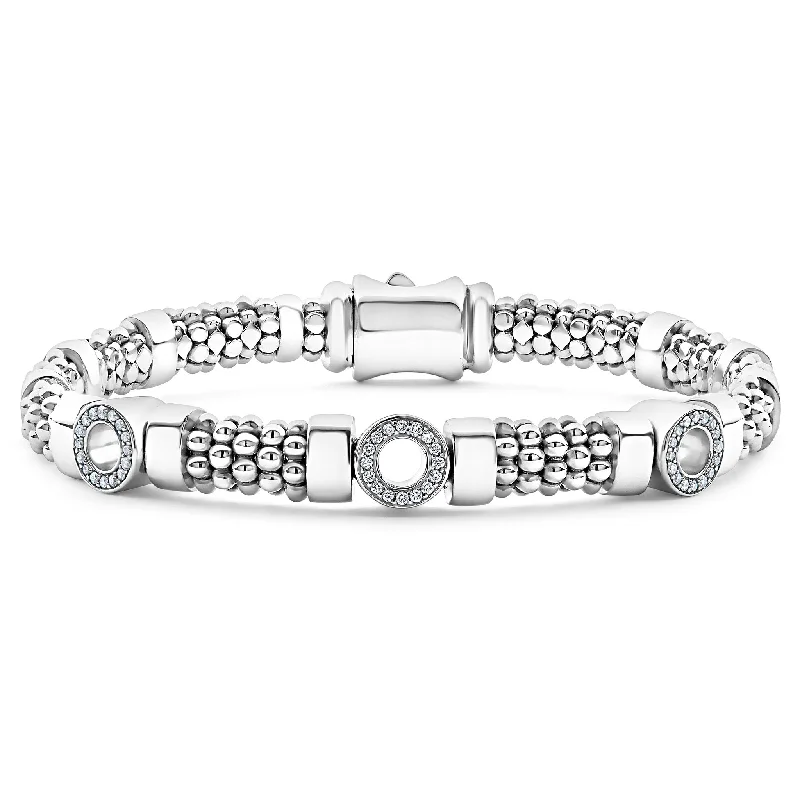 women gemstone charm bracelets -Caviar Spark Three Station Diamond Circle Caviar Bracelet | 6mm