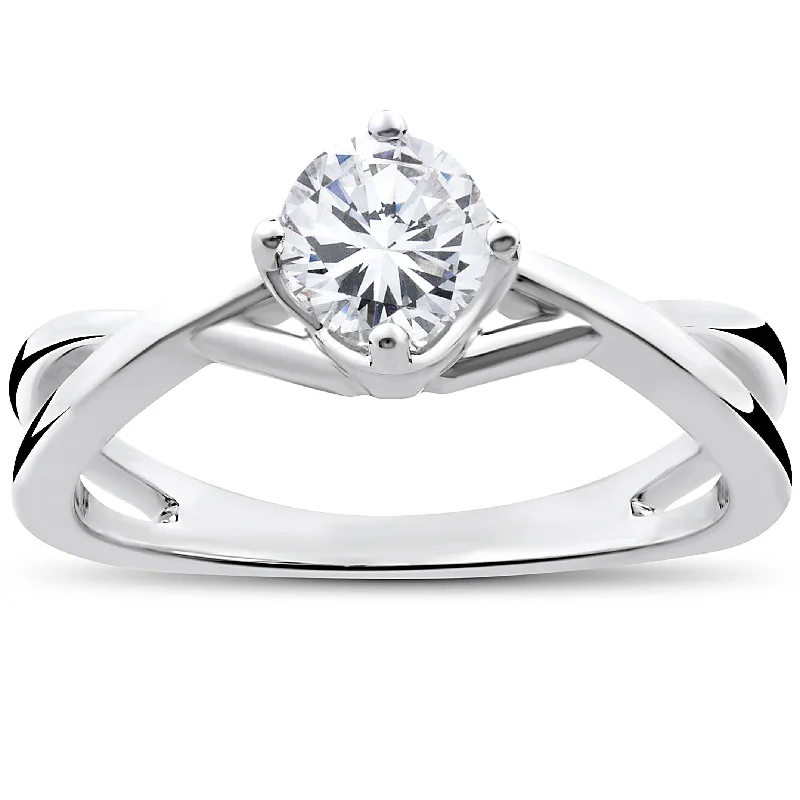 women elegant engagement rings -1/2 Ct Round Solitaire Diamond Vintage Engagement Ring 14K White Gold