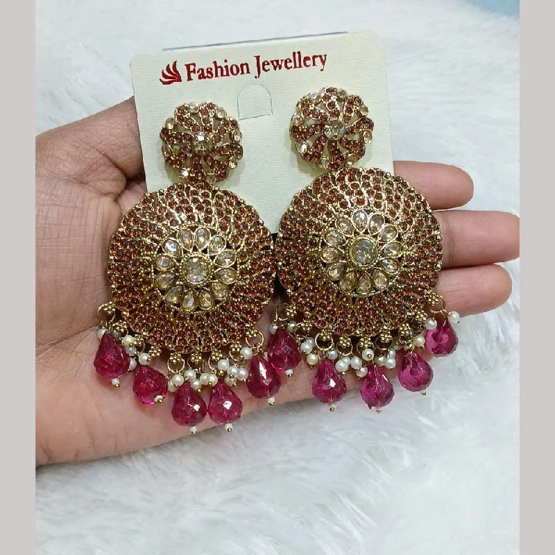 women clip-on earrings -Lucentarts Jewellery Gold Plated Crystal Stone And Pearls Dangler Earrings