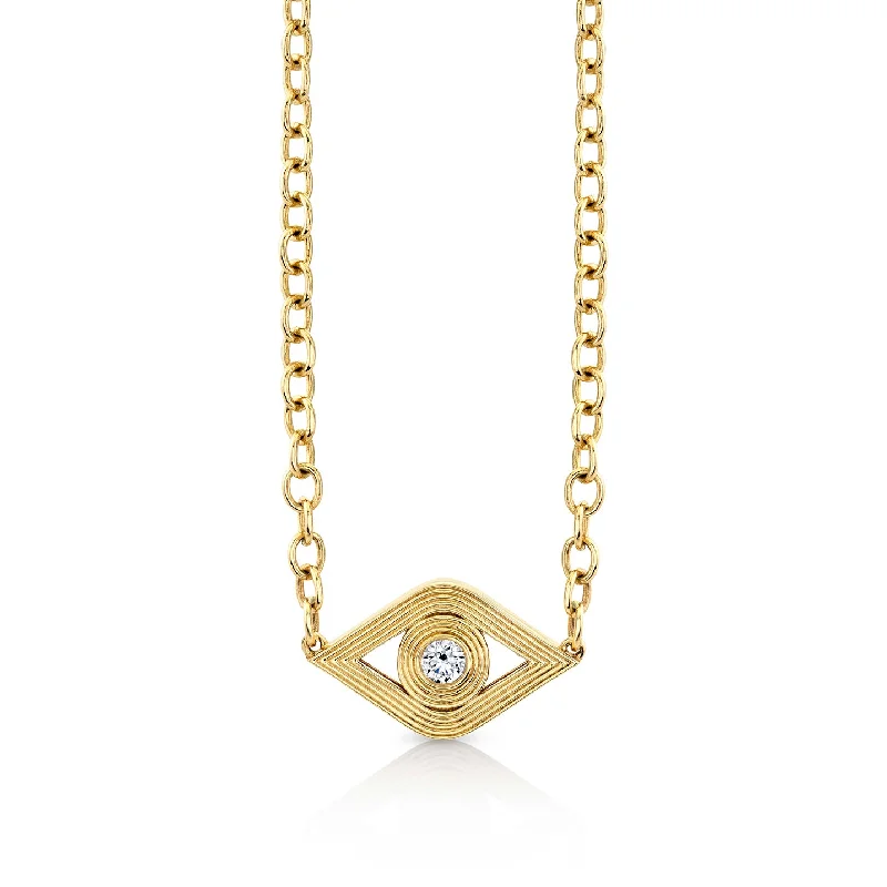 women diamond necklaces -Gold & Diamond Fluted Eye Necklace