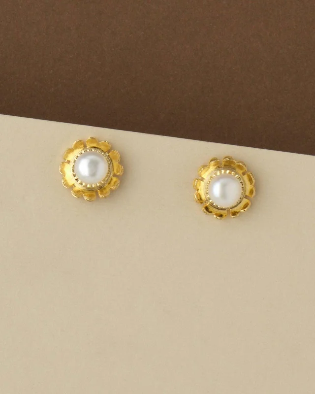 women chain earrings -Simple Pearl Stud Earring