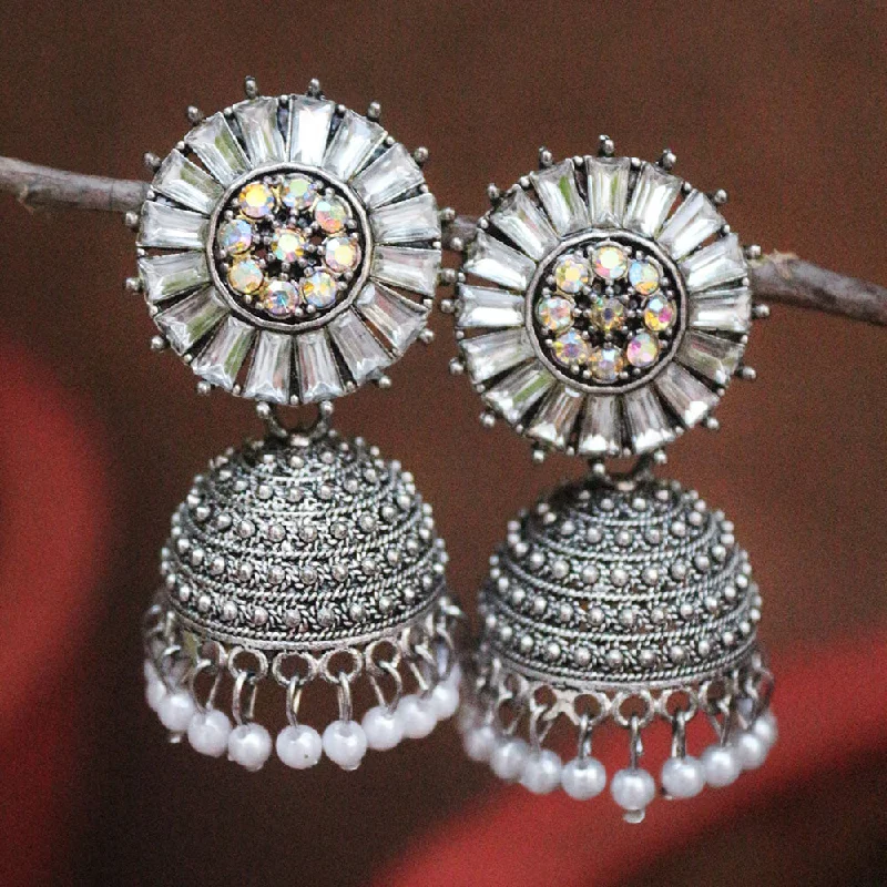 women vintage earrings -H K Fashion Oxidised Plated Crystal  Stone And Pearls Jhumki Earrings