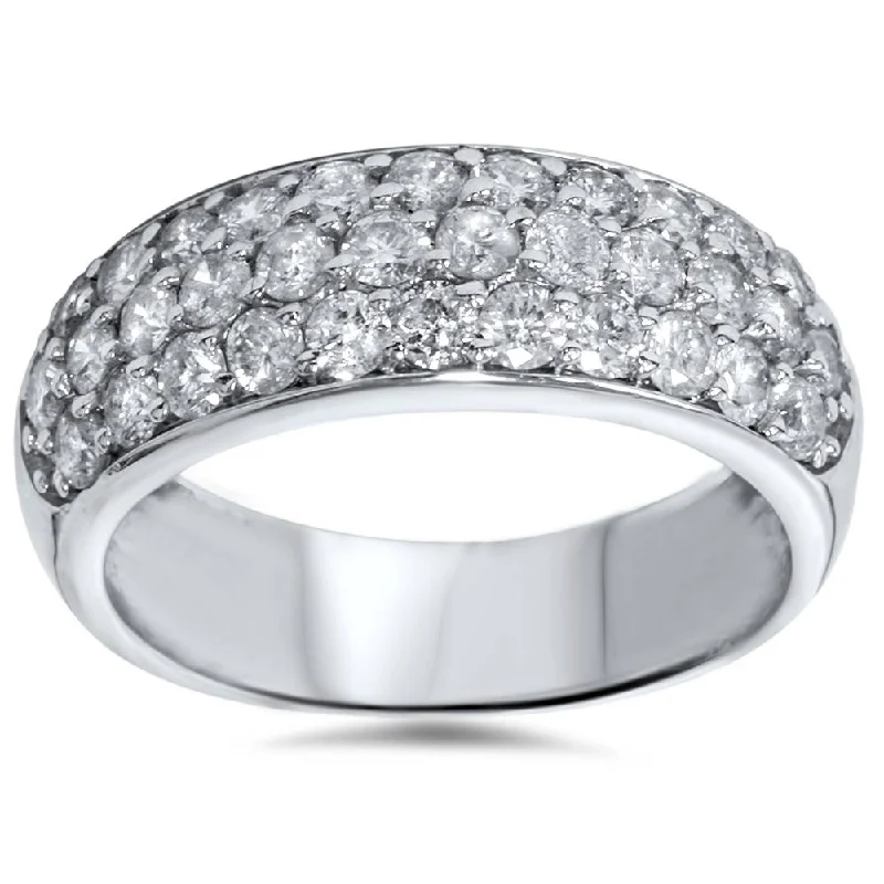 women floral engagement rings -1 1/2ct Pave Diamond Wedding Anniversary 10K White Gold Womens Wide Band