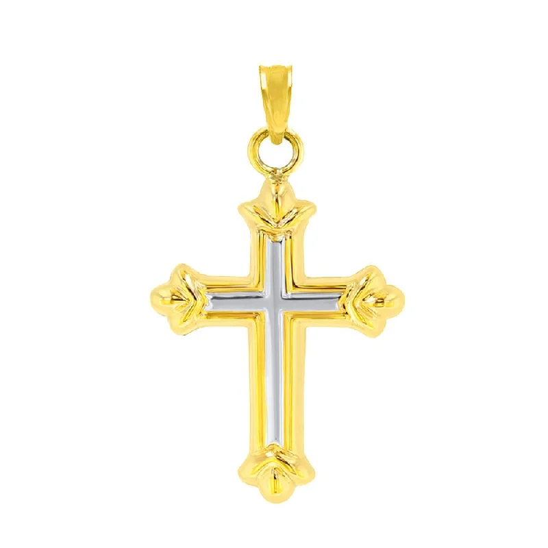 women monogram necklaces -14k Yellow Gold Fleur de Lis Cross Charm Pendant