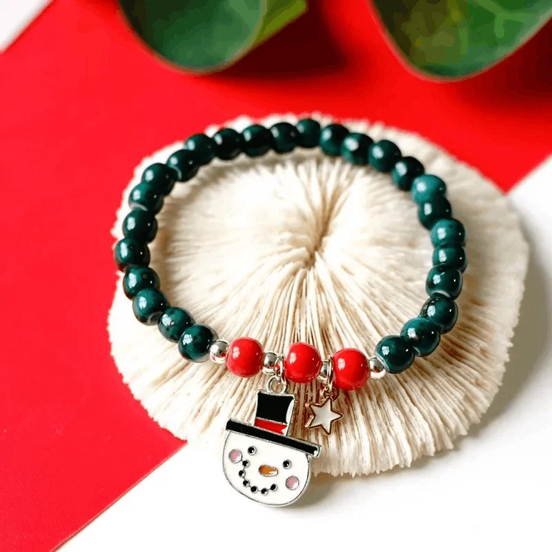 women custom charm bracelets -Children's 'Christmas Smiling Snowman' Stretch Bead Bracelet