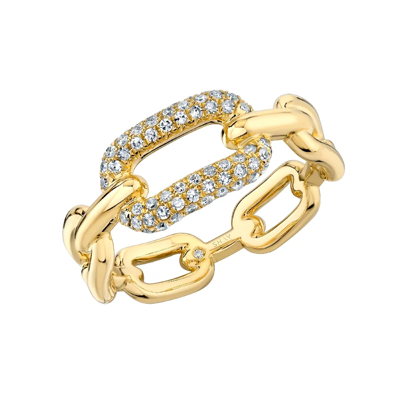 women diamond rings -READY TO SHIP DIAMOND PARTIAL PAVE MINI CABLE LINK RING