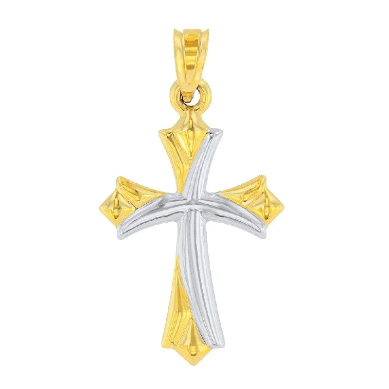 women elegant necklaces -Polished 14k Yellow Gold Fleur de Lis Cross Charm Pendant