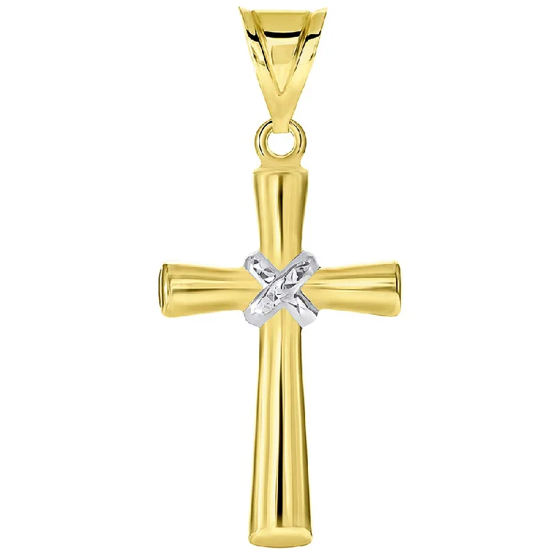 women choker necklaces -14k Yellow Gold Polished Two-Tone Tube Textured Knot Cross Pendant