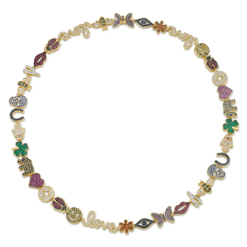 women sapphire necklaces -Gold & Diamond Rainbow Anniversary Multi-Icon Eternity Necklace