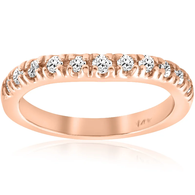 women princess cut engagement rings -1/4ct Diamond Curved Wedding Guard Band 14K Rose Gold