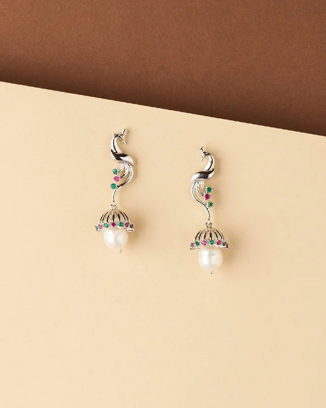 women long earrings -Peacock Graceful Pearl hanging Earring