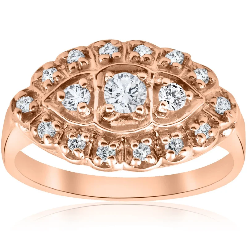 women halo engagement rings -1/2ct Antique Diamond Ring 14K Rose Gold