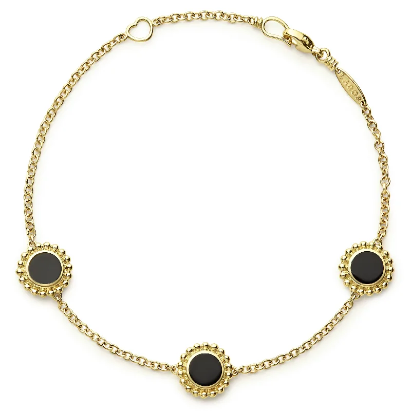 women statement bracelets -Covet Three Station Round Onyx Bracelet