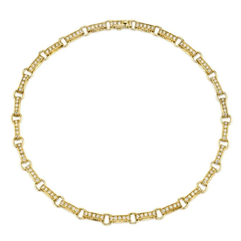 women choker necklaces -Gold & Diamond Large Round Rectangle Link Eternity Necklace