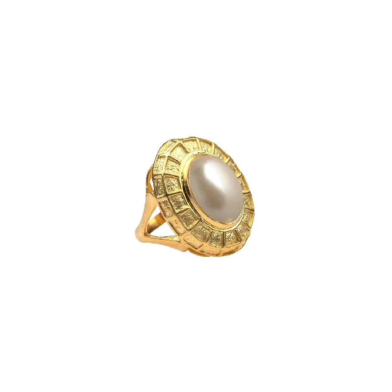 women thick band rings -Heather Ring Pearl