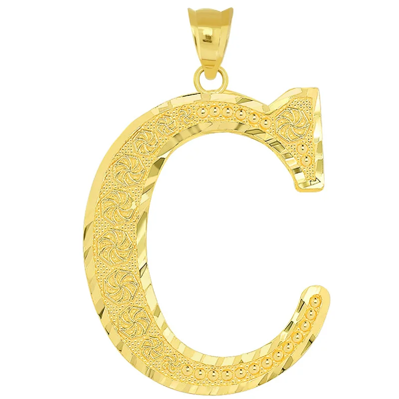 women unique charm necklaces -14k Yellow Gold Textured Uppercase Initial C Letter Pendant with Eternity Symbols 1 inch