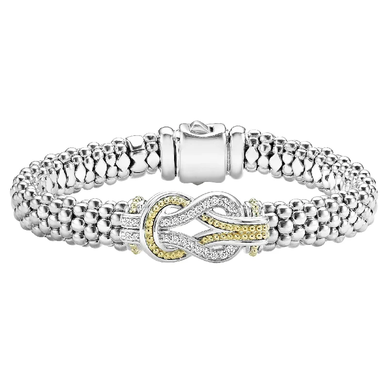 women custom engraved bangles -Newport Two-Tone Knot Caviar Diamond Bracelet | 9mm