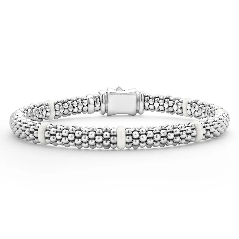 women adjustable charm bracelets -White Caviar White Ceramic Station Caviar Bracelet | 6mm