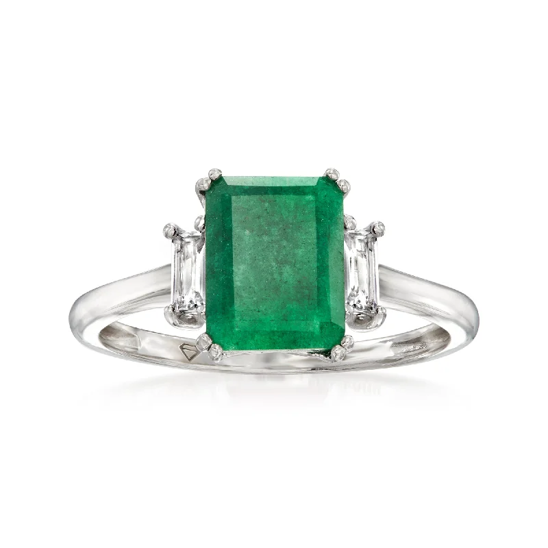 women diamond ring engagement sets -Ross-Simons Emerald Ring With . White Topaz in Sterling Silver