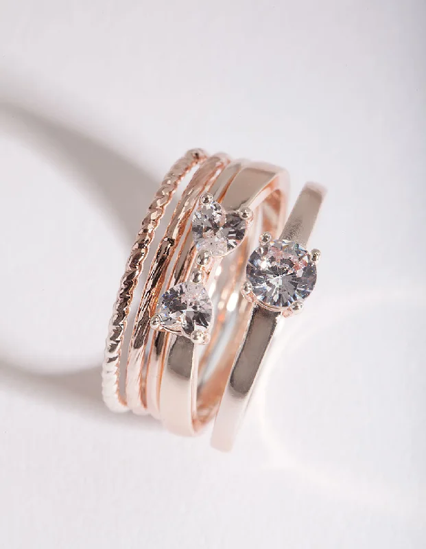 women art deco engagement rings -Rose Gold Cubic Zirconia 5 Band Ring Stack