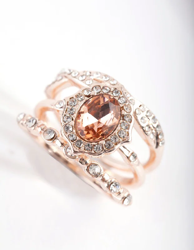 women double band engagement rings -Rose Gold Engagement Ring Stack