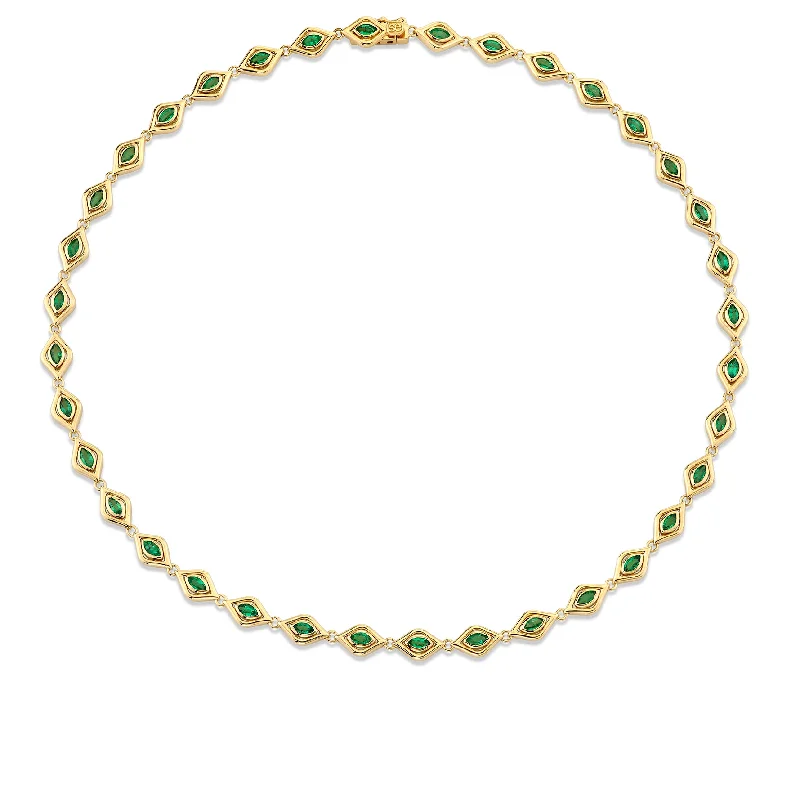 women trendy gold necklaces -Gold & Emerald Marquise Eye Eternity Necklace