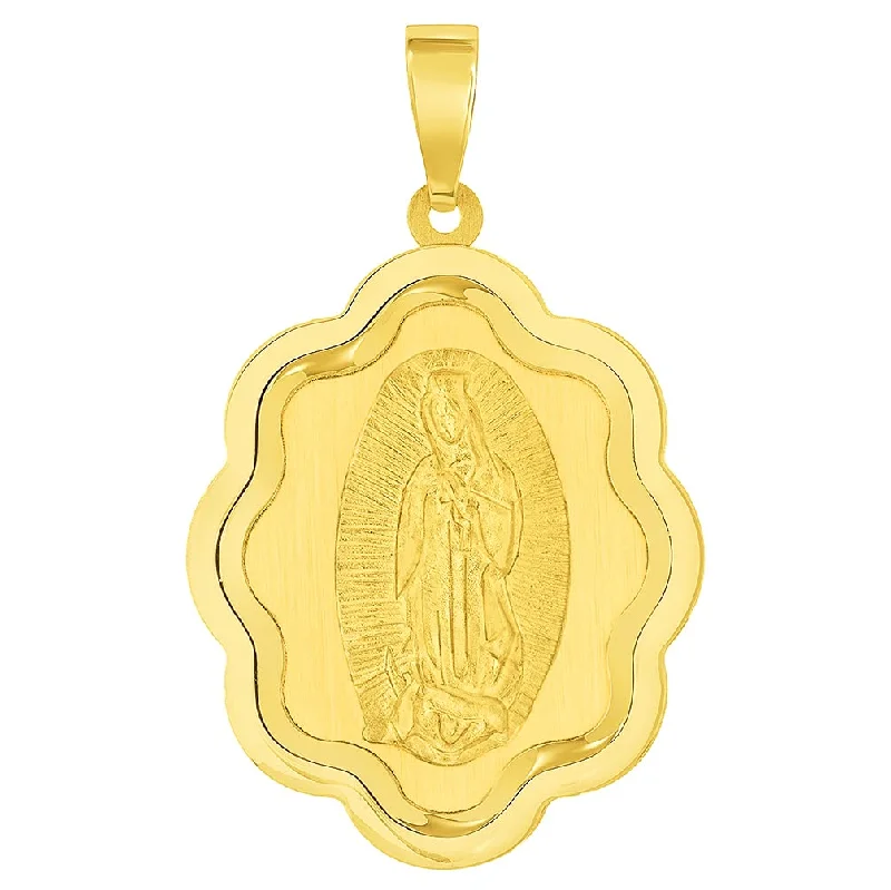 women flower pendant necklaces -14k Yellow Gold Miraculous Medal of Our Lady of Guadalupe Pendant (1")