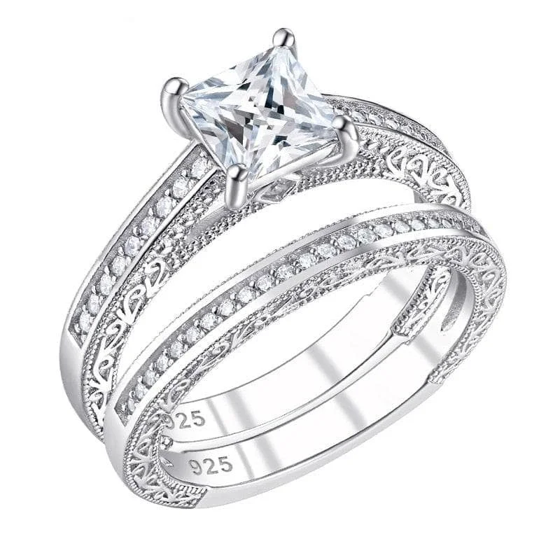 women modern engagement rings -0.8Ct Princess Cut Created Diamond Vintage Wedding Ring Set