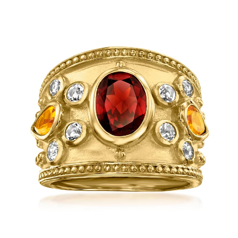 women alternative engagement rings -Ross-Simons Garnet and . Citrine Ring With . White Topaz in 18kt Gold Over Sterling