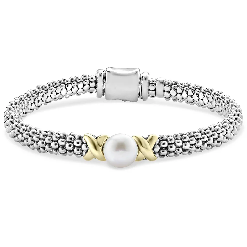 women romantic bangles -Luna Two-Tone X Pearl Caviar Bracelet | 6mm