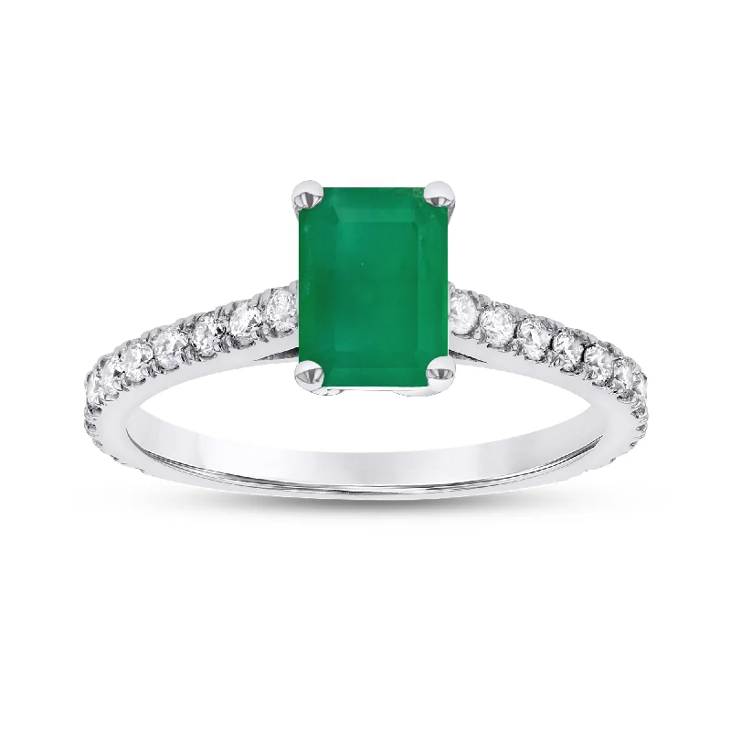 women vintage diamond engagement rings -0.36ctw Diamond and Emerald Cut Emerald Engagement Ring in 14k White Gold