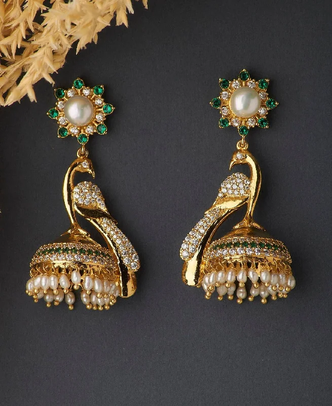 women oversized earrings -Heirloom Golden Peacock Pearl Earrings