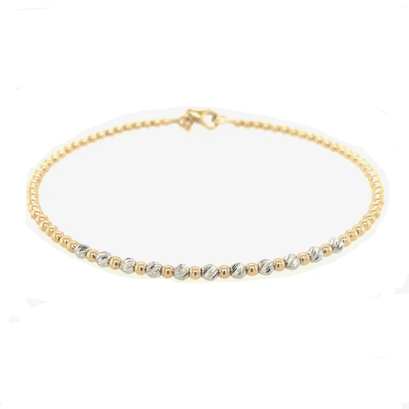 women personalized bracelets -Diamond Cut Bead Design Bracelet  - 14kt Two-Tone Gold