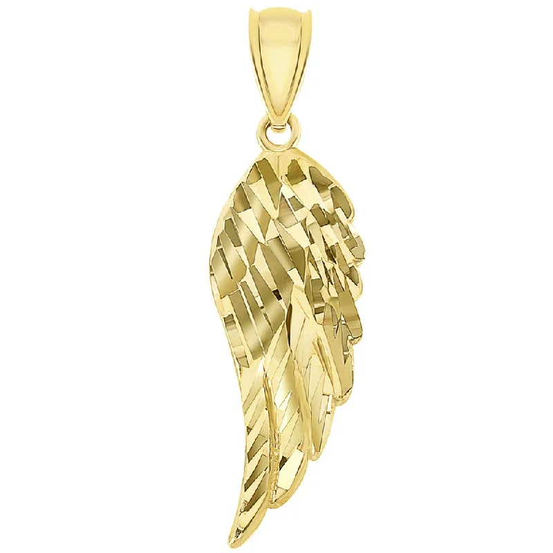 women zodiac necklaces -Solid 14k Yellow Gold Textured D/C Angel Wing Charm Pendant