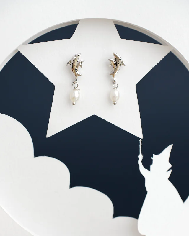 women dainty stud earrings -The Lovely Dolphin Hang White Earring