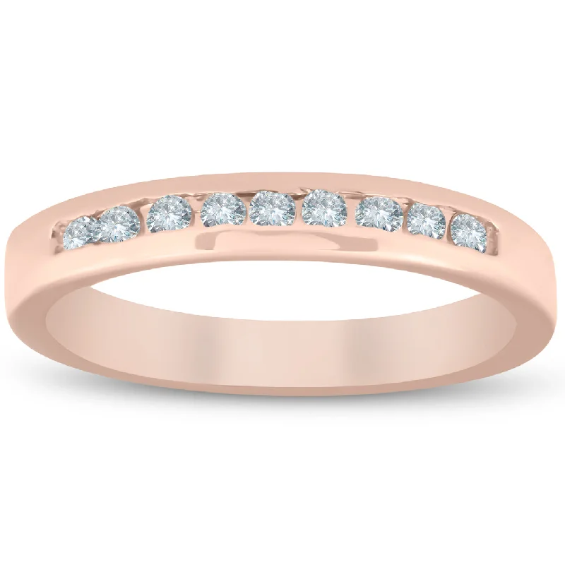 women yellow gold engagement rings -1/4Ct TW Channel Set Round-Cut Diamond Wedding Ring 14K Rose Gold