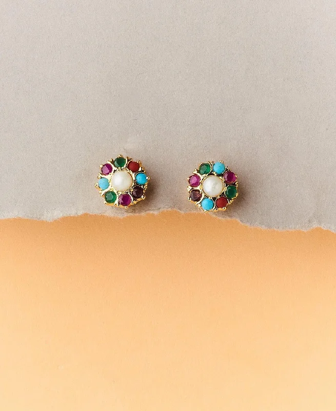 women trendy earrings -Navaratna Pearl Studded Earring